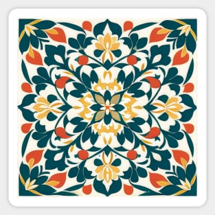 Tile Pattern - Turquoise, Yellow, and Orange Floral Sticker